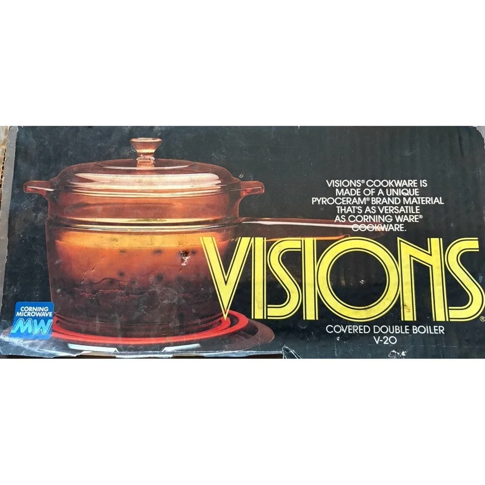 NOS Corning Vision Amber V-20 3 pc Double Boiler 1.5L Pot Sauce Pan & Lid FRANCE